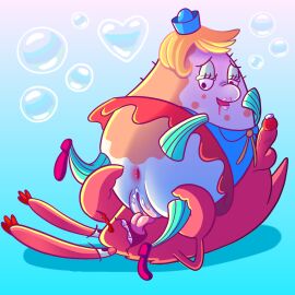 69_position anthro anthro_on_anthro anus arthropod ass balls black_eyes blush bodily_fluids body_blush bubble crab crustacean cunnilingus decapoda drooling duo eyelashes female fish genital_fluids genitals heart_symbol hi_res humanoid_genitalia humanoid_penis humanoid_pussy interspecies licking lipstick lying makeup malacostracan male male/female marine mature_female mature_male monobutt mr_krabs mrs._puff multicolored_body nickelodeon on_back open_mouth open_smile oral paramount_pictures penis pink_tongue pixel_unicow precum pufferfish pussy pussy_blush red_body sailor_hat saliva sex smile spongebob_squarepants spongebob_squarepants_(series) teeth tetraodontiform tongue two-tone_body vaginal_penetration vein veiny_penis wig