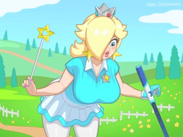 1girls animated animated_gif big_breasts blonde_hair blue_eyes blue_shirt bouncing_breasts breasts female female_only gif golf_club hair_over_one_eye hard-degenerate holding_wand levitating_object mario_(series) mario_golf nintendo one_glove princess_rosalina princess_rosalina_(super_rush) solo tagme