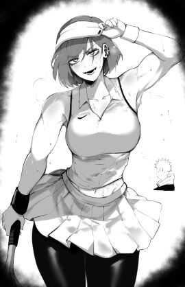 1girls armpits arms_above_head arms_behind_back arms_up big_breasts breasts female hat itadori_yuuji jujutsu_kaisen kugisaki_nobara masoq095 sweat sweaty tennis_uniform