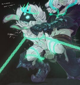 1boy 1girls abdominal_bulge antalauzt armor armored_boots black_background blush bondage breast_squish breasts chains clenched_teeth clenching_teeth clothed_male clothed_male_nude_female clothed_sex cloven_hooves corruption cum cum_drip cum_in_pussy cum_inside dominant_male domination dubious_consent english_text enjoying_rape female female_focus femsub from_behind fucked_from_behind fucked_into_submission functionally_nude functionally_nude_male furry gauntlets glowing_genitalia green_chains gritted_teeth gritting_teeth hand_on_shoulder human_on_anthro human_on_furry implied_penetration implied_sex implied_vaginal kindred lamb_(league_of_legends) league_of_legends male maledom mask masked masked_female mind_break mind_control motion_blur motion_lines motion_outline penis pussy riot_games ruination ruined_king_symbol shaking_lines simple_background size_difference slobber smirk smirking smirking_at_partner speech stomach_bulge submissive_female sweat teeth teeth_clenched the_ruined_king_saga tremble_spikes vaginal_penetration viego_(league_of_legends) wet_penis white_fur white_hair