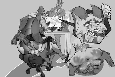 absurd_res anthro anus ass ass_grab butt_grab choker disembodied_hand disembodied_penis female genitals hand_on_ass hand_on_butt hi_res high_heels jewelry lagomorph leporid long_ears male male/female mammal necklace office penetration penis pussy rabbit solo spank_marks tongue tongue_out twister_(sylf) vaginal_penetration wexyart