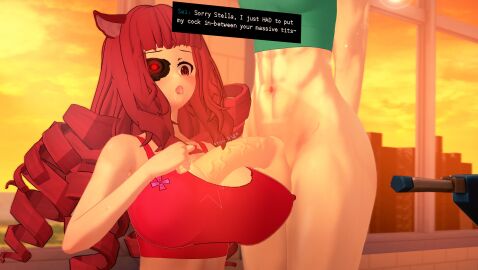 3d arms_behind_back big_breasts big_penis bottomless breasts dialogue dirty_talk faceless_character faceless_futa female futa_on_female futanari head_out_of_frame huge_breasts intersex koikatsu large_breasts light-skinned_female light-skinned_futa light_skin open_mouth paizuri partially_clothed penis penis_awe sei_asagiri shocked size_talk spiritofrei stella_hoshii surprised surprised_expression text too_big uncensored va-11_hall-a