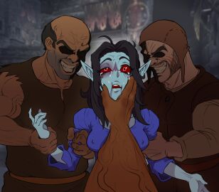 3boys crying crying_with_eyes_open dark_elf dunmer elf face_grab female groping helpless helpless_female human imminent_rape male ratopombo red_eyes ryona skyrim the_elder_scrolls ugly_bastard