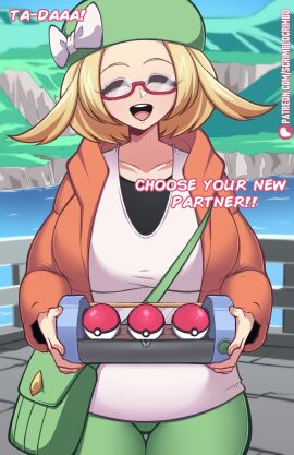 1girls bag bianca_(pokemon) bianca_(pokemon_bw2) big_breasts blonde-haired_female blonde_female blonde_hair breasts female game_freak glasses hat light-skinned_female light_skin nintendo pale-skinned_female pale_skin pokemon pokemon_bw2 scrimblocrimbo short_blonde_hair short_hair tagme