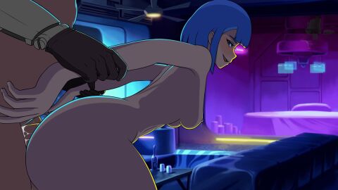 1boy 1girls animated cd_projekt_red cyberpunk:_edgerunners cyberpunk_2077 falco_(edgerunners) female lucyna_kushinada lust_hunter male netflix no_source short_hair small_nose studio_trigger uncensored white_hair