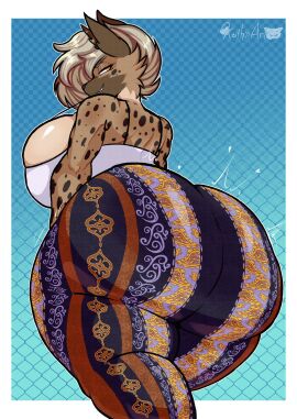 animal_ears ass back_view big_ass big_breasts big_butt big_thighs big_titties breasts clothing curvaceous curvaceous_female curvaceous_figure curvy curvy_figure curvy_hips female female_focus female_only flare_pants forbidden_pants gabartz huge_ass original original_character short_hair