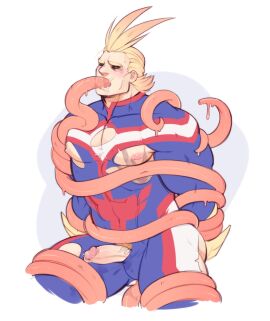 1boy all_might ass bara big_ass big_pecs blonde_hair erect_nipples erect_penis exposed_pecs huge_ass huge_pecs male male_focus male_only mature_male muscles muscular muscular_male my_hero_academia nipples penis precum_bubble ripped_bodysuit shoguru solo superhero tentacle tentacle_in_anus tentacle_in_ass tentacle_in_mouth tentacle_on_male tentacle_penetration tentacle_sex tentacle_trap toshinori_yagi yaoi