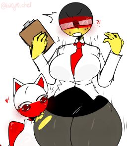 2girls angry angry_expression angry_face ass big_ass big_breasts big_butt biting biting_ass biting_thigh breasts cat_ears countryhumans countryhumans_girl female female_only germany_(countryhumans) glasses hungry kak0yt0_chel poland_(countryhumans) red_body red_skin red_tie sfw thick_ass thick_thighs tie white_background yellow_body yellow_hands yellow_skin