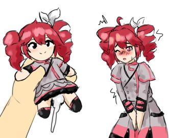 1girls 2d 2d_(artwork) bakudon cum cum_in_plushie female kasane_teto kasane_teto_(sv) meme plush plushie plushophilia red_eyes red_hair shared_senses sparkle_doll_meme synthesizer_v twin_drills utau voodoo_doll