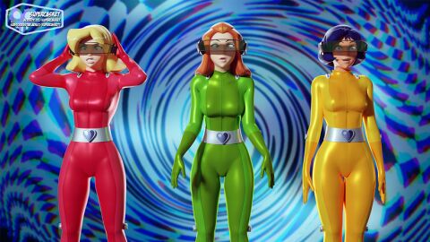 3_bodysuits 3girls alex_(totally_spies) bodysuit clothing clover_(totally_spies) dark_skin eyewear female female_only fully_clothed human hypnosis mind_control pale_skin png sam_(totally_spies) shiny_clothes spiral spiral_background supercasket tagme tight_clothing totally_spies visor
