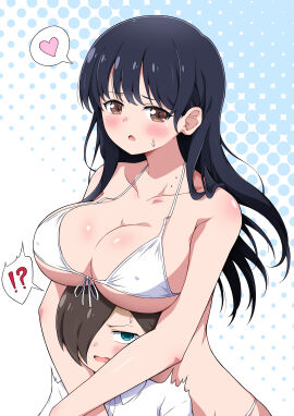!? 1girls absurd_res absurdres accurate_art_style bare_arms bare_belly bare_chest bare_hands bare_hips bare_midriff bare_navel bare_shoulders bare_skin bare_torso big_breasts bikini bikini_bottom bikini_only bikini_top black-haired_female black_hair blue_background blush blush_lines blushing_female boku_no_kokoro_no_yabai_yatsu breasts brown-eyed_female brown_eyes cleavage collarbone covered_nipples dot_nose eggman_(ni_tamagoex) elbows embarrassed embarrassed_female female female_focus half_naked heart high_resolution high_school_student highres ichikawa_kyoutarou light-skinned_female light_skin long_hair looking_at_viewer mole mole_on_neck nipple_bulge open_mouth parted_lips schoolgirl shoulders sideboob simple_background slender_body slender_waist slim_female slim_waist standing string_bikini sweat sweatdrop swimsuit swimwear teenage_female teenager thin_waist tongue upper_body white_background white_bikini white_bikini_bottom white_bikini_only white_bikini_top white_string_bikini white_swimsuit white_swimwear yamada_anna
