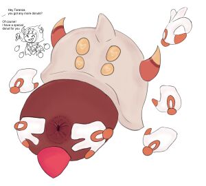 anus back_view brown_body digital_art drawing hal_laboratory horns kirby_(series) kirby_triple_deluxe male male_only medibangpaint nintendo non-human non-human_only ok_sign spread_anus stinger taranza text toony white_background white_hair yellow_eyes