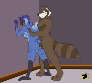 absurd_res animal_penis anthro avian bird blue_body blue_hair brown_body coby_(amorous) duo female guardians_of_the_galaxy hair hi_res karurvn macaw male male/female male_focus male_only mammal marvel marvel_comics neotropical_parrot parrot penis procyonid raccoon rocket_raccoon roda_(rodamoon) spix's_macaw true_parrot yaoi