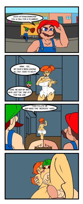 big_breasts breasts cavewoman cheating_wife cuckold double_penetration dyriuck_kaos female green_eyes hanna-barbera luigi male male/female mario mario_(series) nintendo red_hair sex straight straight_sex super_mario_bros. the_flintstones trio vaginal_penetration wilma_flintstone