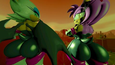 2girls 3d 3d_model amy_rose amy_rose_(kabalmystic) amy_the_bat anthro bodysuit female female_only furry hallucination kabalmystic looking_ass mobian mobian_(species) mobian_bat multiple_females multiple_girls rouge_the_bat rouge_the_bat_(cosplay) rouge_the_bat_(kabalmystic) sega sonic_(series) sonic_adventure_2 sonic_the_hedgehog_(series) spandex_suit toxinsfm