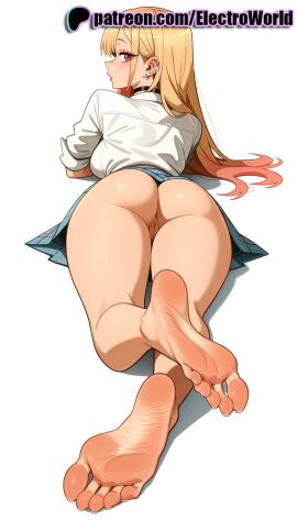 1girls 2025 ai_generated artist_name ass bare_legs barefoot blonde_hair earrings electroworld feet feet_fetish female foot_fetish foot_focus foreshortening hi_res high_quality high_resolution highres kitagawa_marin long_hair looking_at_viewer lying my_dress_up_darling patreon patreon_username soles solo sono_bisque_doll_wa_koi_wo_suru stable_diffusion toes watermark