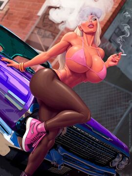 1girls abs ai_generated ass big_ass big_breasts bikini bikini_top bimbo bimbo_lips blonde_hair blue_eyes breasts car cleavage day drug_use drugs female hi_res high_heels high_resolution highres huge_breasts huge_lips jen_herron joint joints leggings legs marijuana midriff midriff_baring_shirt my_mom_and_sister_are_size_queen_sluts nipples pink_lipstick pink_nails slut_cap slutwr1ter smoking smoking_weed summer tagme temogam thick_thighs tongue tongue_out video weed white_skin