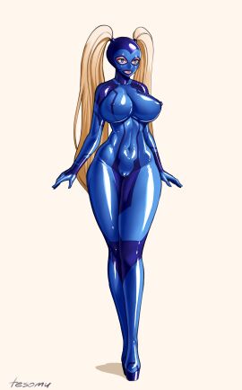 big_breasts bondage_hood breasts female female_only fully_clothed gimp gimp_mask high_heels latex latex_bodysuit latex_clothing latex_mask latex_suit metroid nintendo nipple_bulge platform_heels samus_aran shiny_clothes tesomu tight_clothing twintails zero_suit zero_suit_samus
