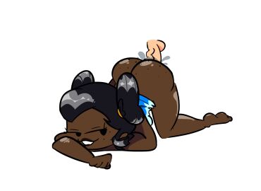 1girls animated animated_gif blue_clothing blue_shirt dark-skinned_female dark_hair dark_skin female hi_res no_pants original_character padhasnx penetration white_background