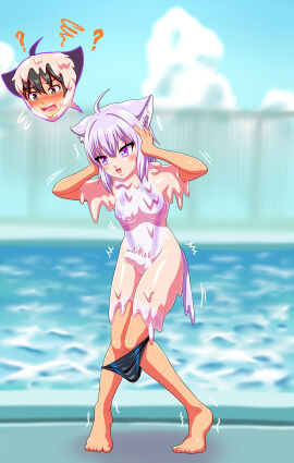 anthro aozame_takao black_clothing black_underwear blue_hair blue_tail blush bodily_fluids brown_hair bulge clothing crossdressing crossdressing_suit cum cumshot dildo dildo_in_mouth dildo_insertion ejaculation female forced_transformation futanari gender_transformation genital_fluids goo_transformation hair hololive human intersex intersex/female intersex/male latex latex_clothing latex_transformation male male/female mammal mask mask_transformation mtf_transformation mti_transformation nekomata_okayu okayu_nekomata omoi oral oral_penetration penetration pool purple_eyes sex_toy sex_toy_in_mouth sex_toy_insertion slime solo suiting tail transformation underwear virtual_youtuber vtuber