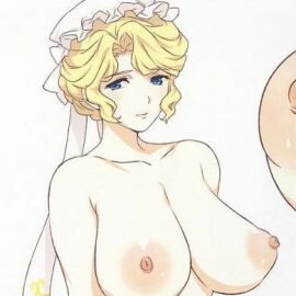 bare_breasts bare_shoulders big_breasts blonde_hair blue_eyes breasts color colored eyebrows_visible_through_hair female female_focus female_only kaneko_hiraku large_areolae looking_at_viewer maid maid_headdress maria_(victoria_maid_maria_no_hoshi) naked naked_female nipples nude nude_female official_art puffy_areola puffy_nipples short_hair small_image smile smiling smiling_at_viewer toranoana upper_body victoria_maid_maria_no_hoshi white_background