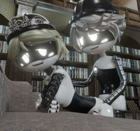 1boy 1girls 3d 3d_(artwork) accurate_art_style alexandrstariy anal anal_sex butler drone female glasses glitch_productions gold_hair golden_hair library light_gray_hair maid maid_headdress male male/female murder_drones n_(murder_drones) n_worker_drone robot robot_boy robot_girl sex stepanaan v_(murder_drones) v_worker_drone white_eyes white_hair