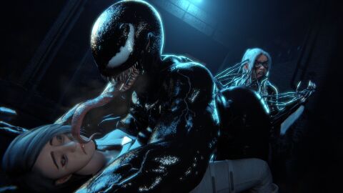 3girls breasts breasts_to_breasts female licking long_tongue marvel marvel_comics mary_jane_watson mary_jane_watson_(insomniac) she-venom silver_sable_(insomniac) spider-man_(series) symbiote tagme tentacle tongue venom_(2018) yuri