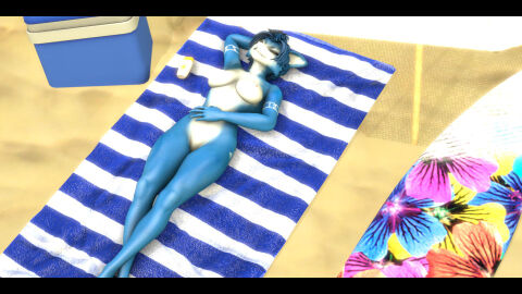 1girls 3d animal_humanoid beach big_breasts blue_body blue_fur blue_hair breasts canid canine canis cooler eyes_closed female female_anthro fox furry furry_only hand_on_belly hand_on_stomach hand_on_tummy hourglass_figure krystal krystal_(star_fox) lying lying_on_back markings naked nintendo nude on_back relaxing sexy_woman sfm silvarion source_filmmaker star_fox surfboard tagme tribal tribal_markings umbrella video_games vixen