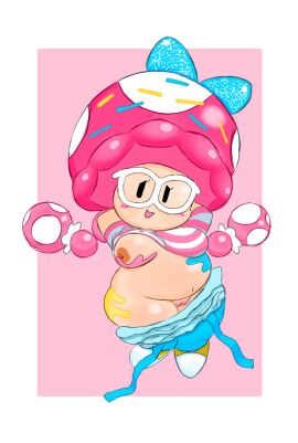 1female barely_clothed belly blush breasts chubby chubby_female clothing_aside covered_in_ice_cream eyelashes female female_only glasses ice_cream ice_cream_on_breasts jrm2002alt mario_(series) mario_kart mario_kart_world mob_face mushroom_girl mushroom_humanoid nervous nervous_expression nervous_face nervous_female nintendo nipples official_alternate_costume overalls pink_pussy pussy ribbon shortstack sprinkles toadette toadette_(soft_server) twintails