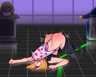 atomic_wedgie blush cynthia_(pokemon) heart_print_panties heart_print_underwear panties pink_panties solo_female wedgie wedgie_fetish wedgied_female