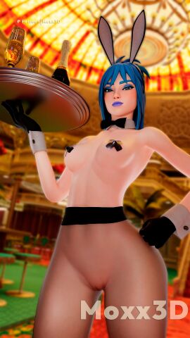 bare_midriff bare_shoulders blue_hair breasts breasts_out bunny_costume bunny_ears bunny_suit bunnysuit casino covered_nipples curvy curvy_female curvy_figure female female_focus female_only fortnite fortnite:_battle_royale hope_(fortnite) legs moxx3d pantyhose pasties pose thick_hips thick_legs thick_thighs thighs waitress