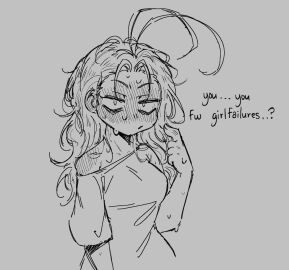 1girls antenna_hair baggy_clothing blush blushing_profusely breasts female female_focus female_only girlfailure large_breasts marblechii messy_hair original original_character roach_(marblechii) roach_girl solo speaking speaking_to_viewer sweating text