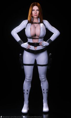 1girls 3d areola_slip areolae big_breasts black_widow_(marvel) black_widow_(movie) breasts female huge_breasts marvel marvel_cinematic_universe marvel_comics nipples red_hair scarlett_johansson siliconaya solo