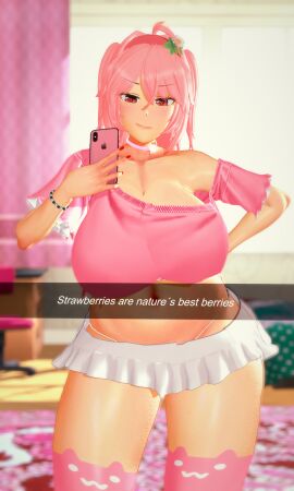 3d big_breasts breasts caption female flirting flirting_with_viewer ichiko_tootome koikatsu mirror mirror_selfie mr.k_(artist) original original_character phone pink_eyes pink_hair scantily_clad sexting snapchat snapchat_sexting spidey-dude thighhighs thighs visible_panties visible_underwear voluptuous voluptuous_female wide_hips
