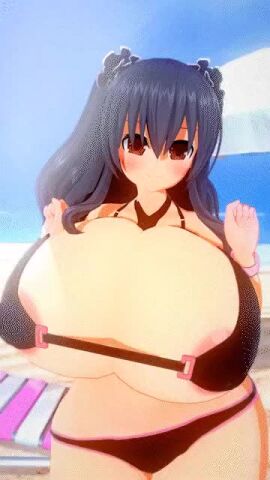 3d alternate_breast_size bikini black_hair blush bouncing_breasts dancing hyper hyper_breasts jared(pixiv60547267) light_skin looking_at_viewer massive_breasts neptunia_(series) no_sound red_eyes smile solo_focus tagme thick_thighs uni_(neptunia) video voluptuous wide_hips