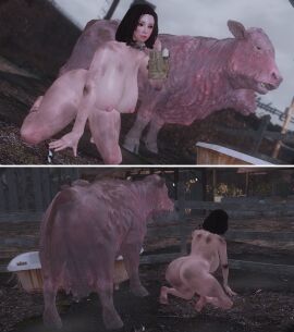 3d barefoot bethesda_softworks big_breasts bomb_collar brahmin emotrashcan fallout human_cattle slave_collar vault_dweller