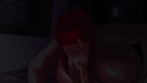 1boy 1girls :>= animated big_ass big_breasts big_penis blowjob breasts chainsaw_man clothing cock_hungry cum_in_mouth deepthroat eye_contact female glowing_eyes iheartvoiceover kiryusaki looking_at_viewer makima_(chainsaw_man) male on_bed on_top opennsfwsp penis pov pov_eye_contact red_hair sleep_molestation sound sucking tagme video voice_acted