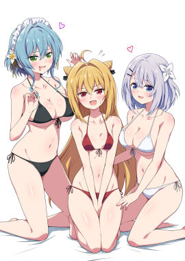 3girls :d absurd_res absurdres ahoge antenna_hair arm_behind_back belly belly_button bikini bikini_bottom bikini_only bikini_top black_bikini black_bikini_bottom black_bikini_only black_bikini_top black_hair_ribbon black_ribbon black_string_bikini black_swimsuit black_swimwear blonde-haired_female blonde_female blonde_hair blue-eyed_female blue-haired_female blue_eyebrows blue_eyes blue_hair blush blush_lines blushing_female breasts cleavage collarbone cone_hair_bun dot_nose drooling eggman_(ni_tamagoex) elbows embarrassed embarrassed_female excited excited_face excited_female eyebrows_visible_through_hair feet female female_focus female_only fingernails fingers flat_belly flat_chest flat_chested flower flower_hair_ornament flower_on_head full_body green-eyed_female green_eyes grey-haired_female grey_eyebrows grey_hair groin hair_between_eyes hair_bun hair_ornament hair_ornaments hair_ribbon hairband hairpin half_naked hand_behind_back hand_between_legs hand_on_another's_leg hand_on_another's_thigh hand_on_leg hand_on_thigh hands_between_legs hands_between_thighs hands_on_leg hands_on_own_legs hands_on_own_thighs hands_on_thigh high_resolution high_school_student highres hikikomari_kyuuketsuki_no_monmon hourglass_figure kneeling knees large_breasts legs legs_together light-skinned_female light_skin long_hair looking_at_viewer maid_headdress medium_hair multiple_females multiple_girls nail nail_polish navel nervous nervous_face nervous_female nervous_smile open_mouth open_mouth_smile parted_lips petite petite_body petite_breasts petite_female pink_fingernails pink_nail pink_nail_polish pink_toenail_polish pink_toenails pussy red-eyed_female red_bikini red_bikini_bottom red_bikini_top red_eyes red_string_bikini red_swimsuit red_swimwear ribbon sakuna_memoire school_girls schoolgirl shiny_arms shiny_breasts shiny_hair shiny_legs shiny_shoulders shiny_skin shiny_thighs short_hair shoulders shy shy_expression shy_smile side-tie_bikini silver-haired_female silver_hair simple_background sitting sitting_on_bed sitting_skinny skinny_female skinny_waist slender_body slender_waist slim_female slim_waist small_breasts smile smiling smiling_at_viewer soles string_bikini swimsuit swimwear teenage_female teenager terakomari_gandezblood thick_thighs thigh_gap thighs thin_waist toenail_polish toenails toes tongue twin_buns underboob v-line villhaze white_background white_bikini white_bikini_bottom white_bikini_only white_bikini_top white_hairband white_string_bikini white_swimsuit white_swimwear wide_hips yellow_hair_ribbon yellow_ribbon