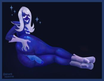 ass asshole big_ass blue_body blue_skin deltarune gloves heel_boots heels huge_ass long_hair looking_at_viewer lying_down male male_only on_side rouxls_kaard thick_thighs wenchsqueeze white_hair