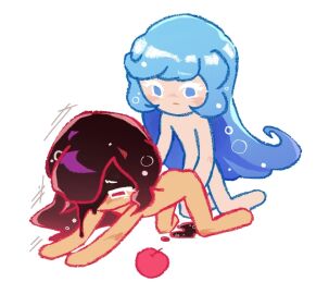 2girls blue_hair cherry_cola_cookie cookie_run cookie_run_ovenbreak cream_soda_cookie female implied_penetration yuri