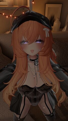 1girls big_breasts black_choker black_collar blush breasts collar female silentium1620 silya tagme tongue tongue_out vrchat vrchat_avatar