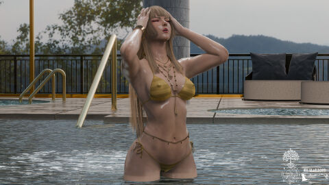1girls 3d athletic athletic_female bikini bracelet breasts busty emilie_de_rochefort erect_nipples female female_focus female_only hourglass_figure jewelry necklace neilweaselboots nipple_bulge nipples pool poolside solo swimming_pool tagme tekken tekken_8 wide_hips