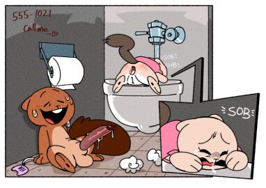 after_anal after_rape after_sex age_difference alarm anus ass backpack backpack_only balls bathroom bodily_fluids cashew_(fullhero) cashew_and_belle crying cub cum cum_in_ass cum_inside female feral fullhero gaping gaping_anus genital_fluids genitals graffiti graffiti_on_wall humanoid_genitalia humanoid_penis larger_male male male/female mammal penis personal_alarm phone_number pine-nut_(fullhero) public public_restroom pussy pussy_juice reddened_butt restroom_stall rodent sciurid size_play smaller_female snot sobbing squirrel sweat tissues toilet toilet_paper tree_squirrel young young_female young_feral younger_female younger_feral