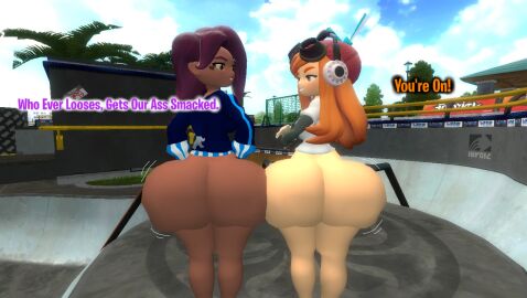 3d ass ass_bigger_than_torso ass_jiggle ass_to_ass bottomless challenge challenge_accepted challenging deal desti_(smg4) dialogue female female_only garry's_mod gmod huge_ass huge_butt human_meggy kaibernation meggy_spletzer smg4 text