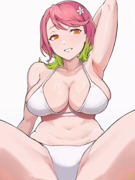1girls adult adult_female armpit_crease armpit_peek armpits bare_armpits bare_belly bare_chest bare_hands bare_hips bare_legs bare_midriff bare_navel bare_shoulders bare_thighs belly belly_button bewitching_thighs big_breasts bikini bikini_bottom bikini_only bikini_top breasts busty busty_female child_bearing_hips cleavage collarbone elbows exposed_armpits exposed_arms exposed_belly exposed_chest exposed_hips exposed_legs exposed_midriff exposed_navel exposed_shoulders exposed_skin exposed_thighs eyebrows_visible_through_hair female female_focus female_only flower flower_hair_ornament flower_in_hair flower_on_head fukuya_art green-haired_female green_hair groin hair_ornament hairless_armpits half_naked half_nude halterneck hand_behind_head high_resolution highres hourglass_figure huge_breasts large_breasts lean_figure legs_apart lips looking_at_viewer mature mature_female medium_hair midriff momo_kuramochi multicolored_hair naked naked_female naked_woman narrow_waist navel nude nude_female nudity parted_bangs pink-haired_female pink_eyebrows pink_hair plump_breasts semi_nude shaved_armpits shoulders simple_background sitting slender_body slender_waist slim_waist smile smiley_face smiling_at_viewer solo spread_legs string_bikini swimsuit swimwear thick_thighs thighs upper_body white_background wide_hips witch_watch
