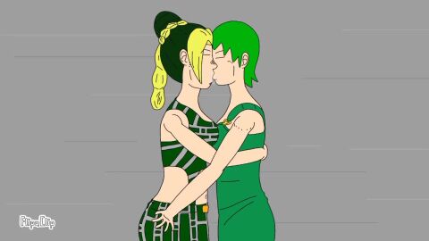 2d 2d_animation 2girls artisgreat female female_focus female_only jojo's_bizarre_adventure kissing public_indecency standing tagme video yuri
