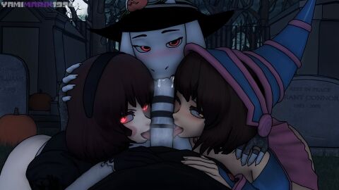 3d asriel_dreemurr black_magician_girl_(cosplay) blowjob chara cum_in_mouth female female_chara female_frisk frisk human incest straight tagme toriel undertale undertale_(series) yamimarik1994