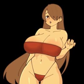 1girls 2d 2d_animation animated black_background blush blushing_at_viewer bouncing_breasts breasts breasts_bounce brown_hair color colored female female_focus female_only hair_over_one_eye large_breasts live2d long_hair looking_at_viewer mayu_naisu navel no_sex oc original original_character red_bra red_clothing red_panties simple_background tan-skinned_female tan_body tan_skin thick thick_legs voluptuous voluptuous_female