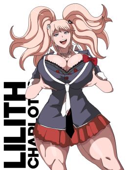 big_breasts blonde_hair blue_eyes breast_grab breast_press breast_squeeze breasts breasts_bigger_than_head clothed_female clothes clothing danganronpa double_ponytail female grabbing_breasts grabbing_own_breast gyaru huge_breasts junko_enoshima light-skinned_female light_skin lilithcharlott2 lingerie lingerie_bra long_hair looking_at_viewer miniskirt ponytail ponytails smile smile_at_viewer smiley_face smiling smiling_at_viewer thick_thighs thighs voluptuous voluptuous_female