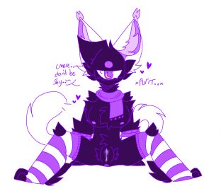 1_eye 1girls 2024 black_body breasts doors_(roblox) female female_only neko neko_seek_(doors) oc purple_fur purple_scarf pussy seek_(doors) vagina white_background